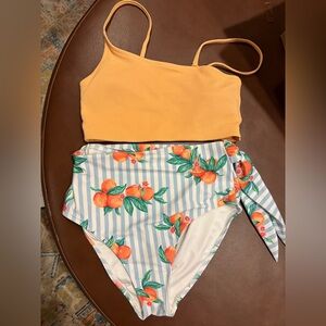 Old Navy Blue Striped Bikini with Orange Floral Print